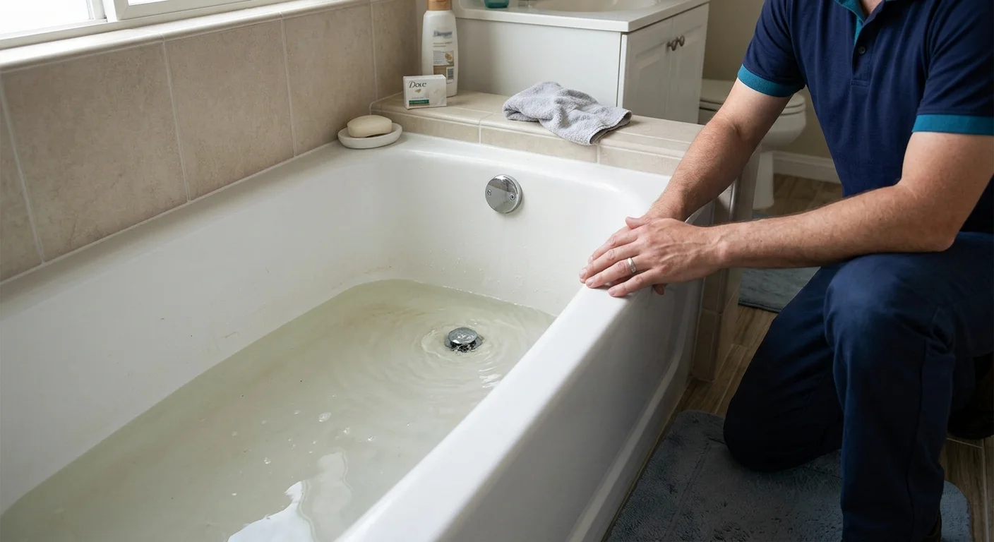 Bathtub holding shallow water in a San Diego bathroom