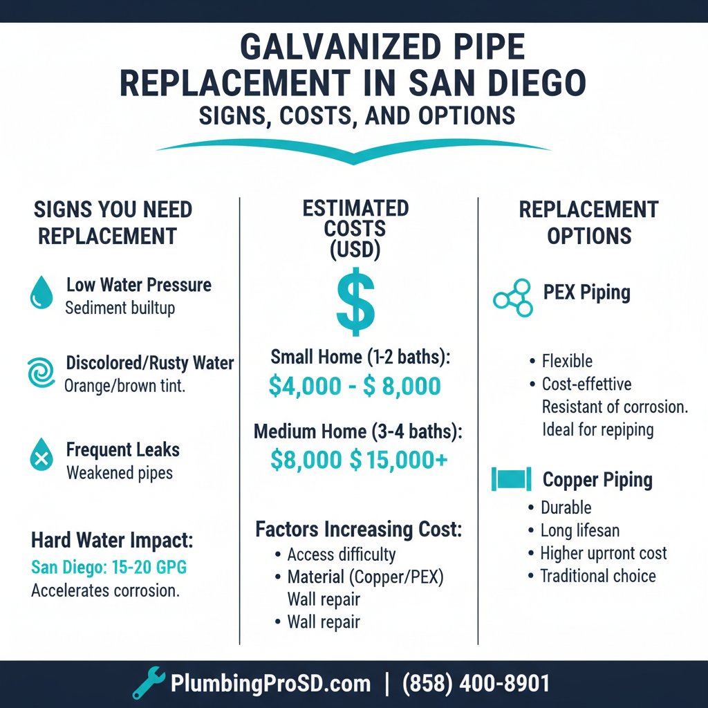 Infographic: Galvanized Pipe Replacement in San Diego: Signs, Costs, and Options — key facts and costs for San Diego homeowners