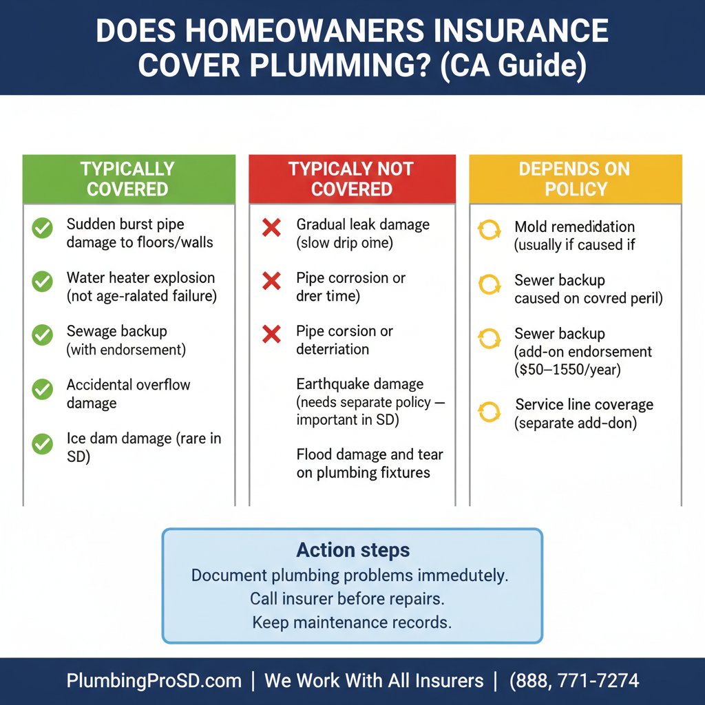 Infographic: what homeowners insurance covers and doesn't cover for plumbing damage in California
