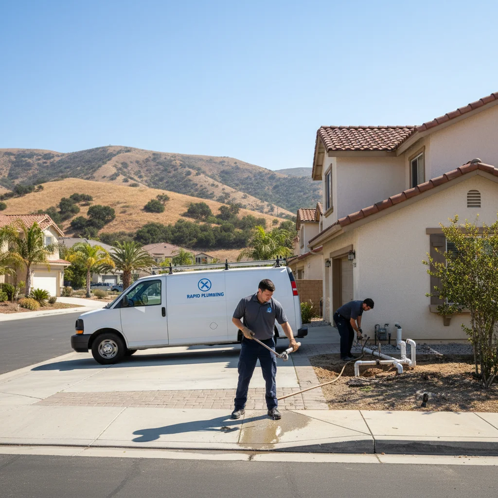 Plumbing Pro San Diego service van parked in the driveway of a home in an Escondido neighborhood.