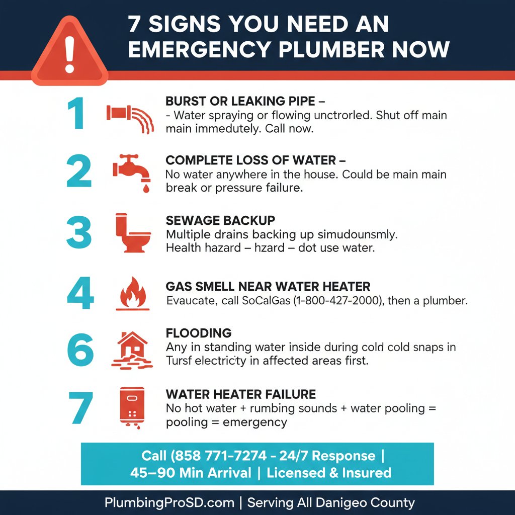 Infographic: 7 signs you need an emergency plumber in San Diego right now, with action steps