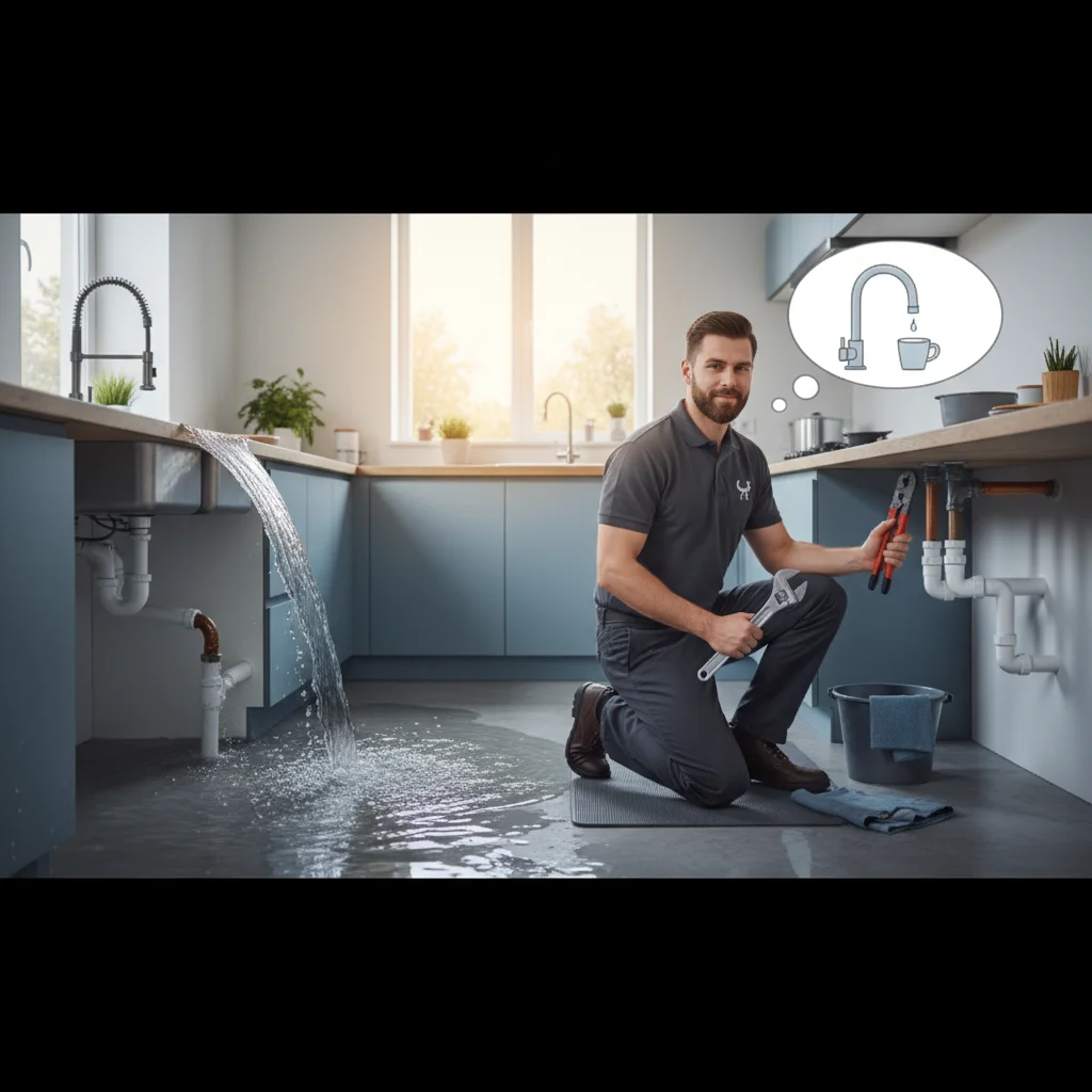 Plumber diagnosing a residential water heater in a San Diego garage.