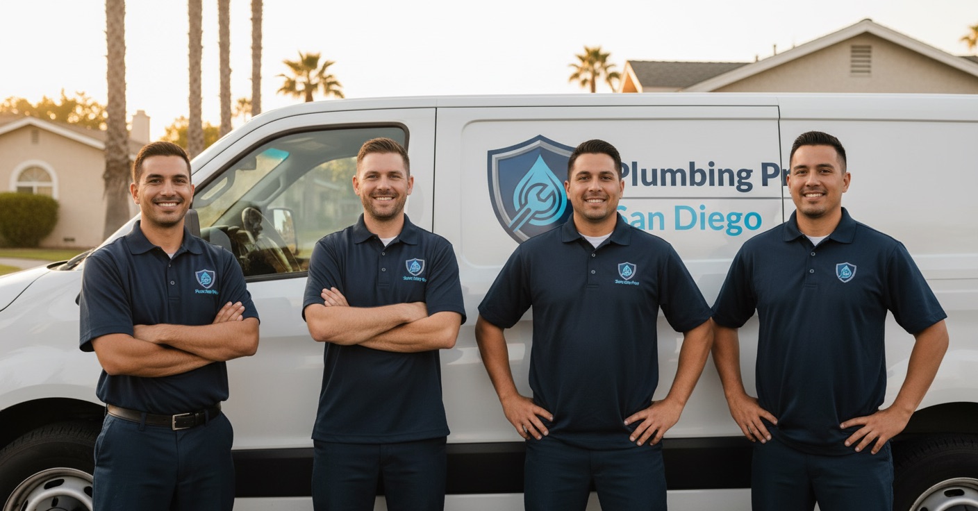 hero-about.jpg — Professional plumber team group photo, San Diego backdrop