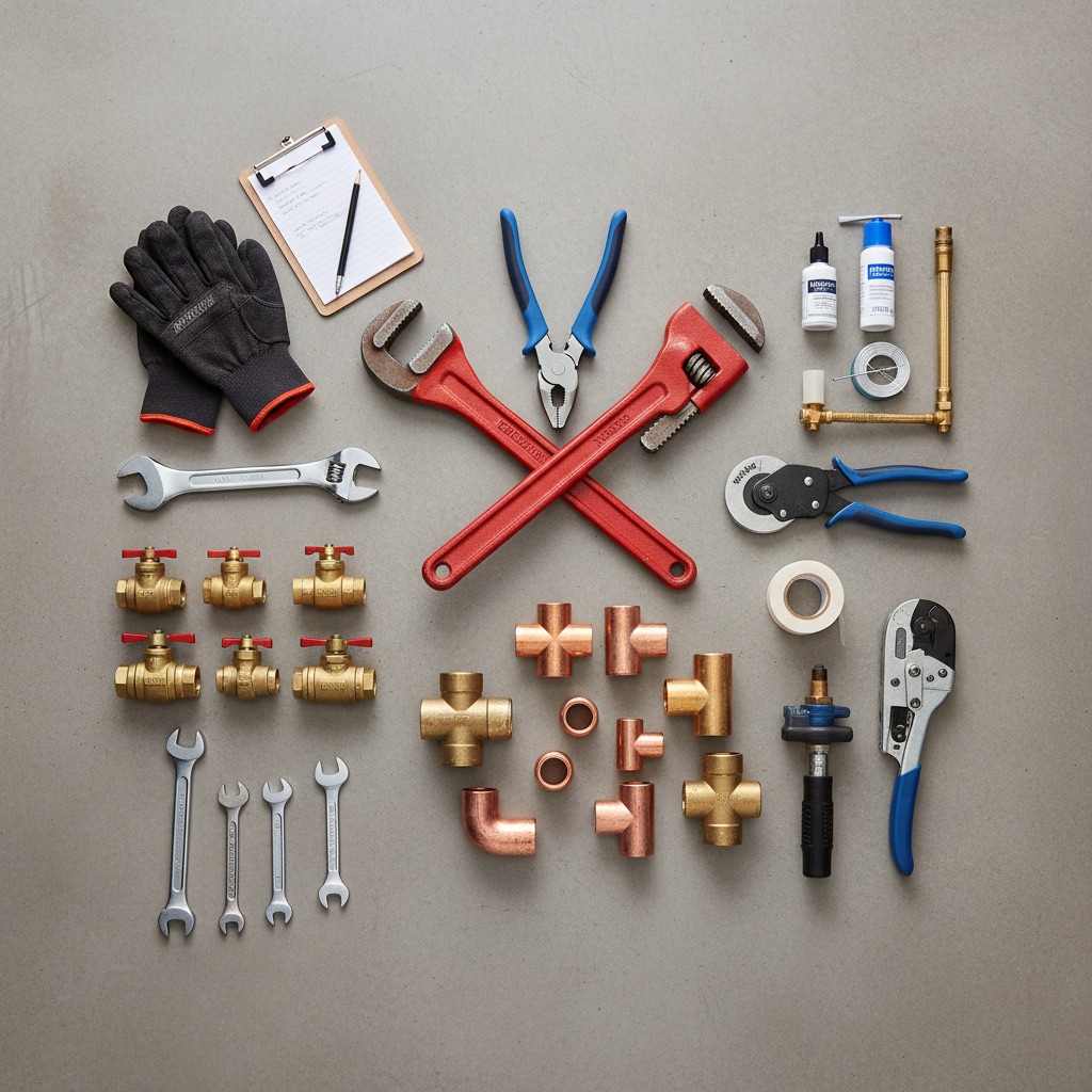 hero-services.jpg — Wide shot of plumber's workspace with organized tools